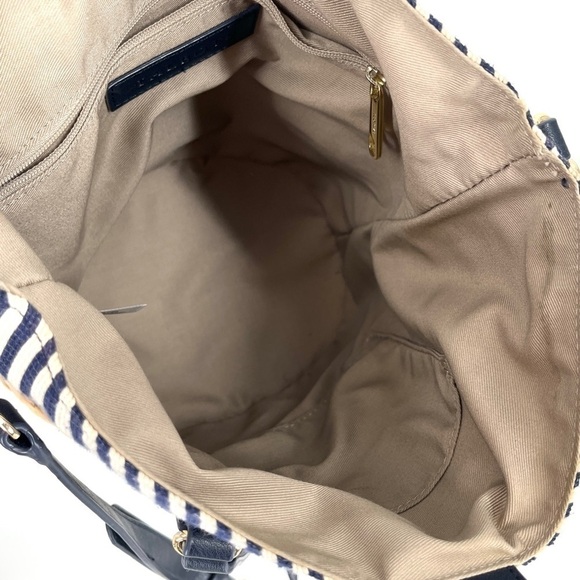 Talbots Navy Striped Canvas Corn Husk Straw Woven Bucket Bag Shoulder Purse - Picture 8 of 16
